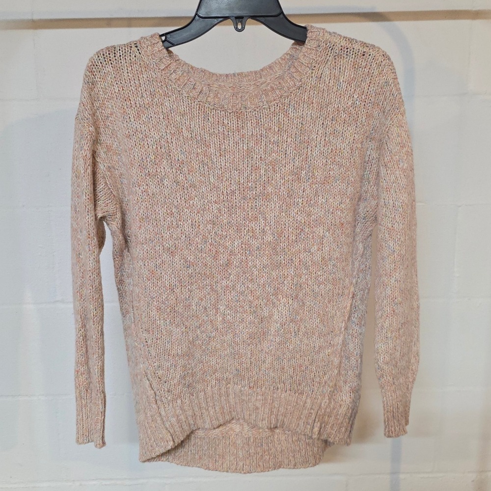 Loft Womens XS Peach Multi Color Marled Knit Crewneck High-Low Sweater